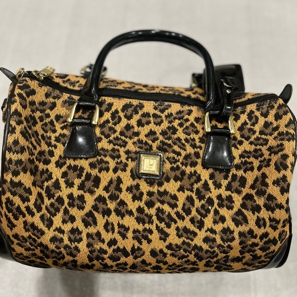 DIANE VON FURSTENBERG Madagascar Leopard Print Canvas Bag Badanco Luggage EUC - Picture 2 of 16